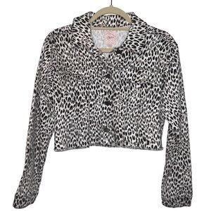 Candies Leopard Print Cropped Jean Jacket Size Small